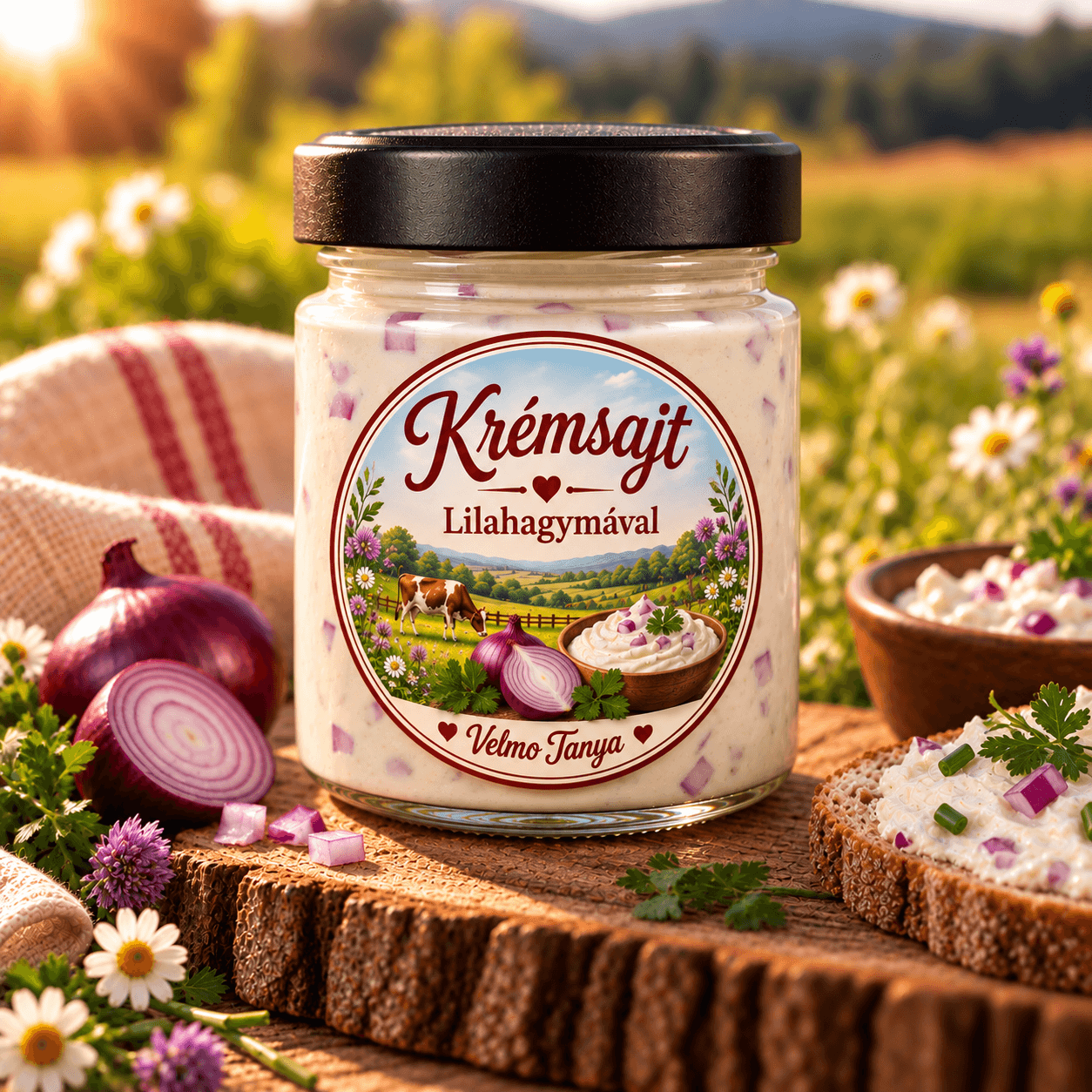 Krémsajt Lilahagymával